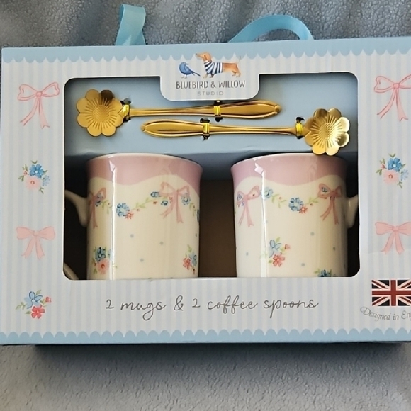 Floral Mug and Spoon Set - Pink and Gold - Picture 1 of 4